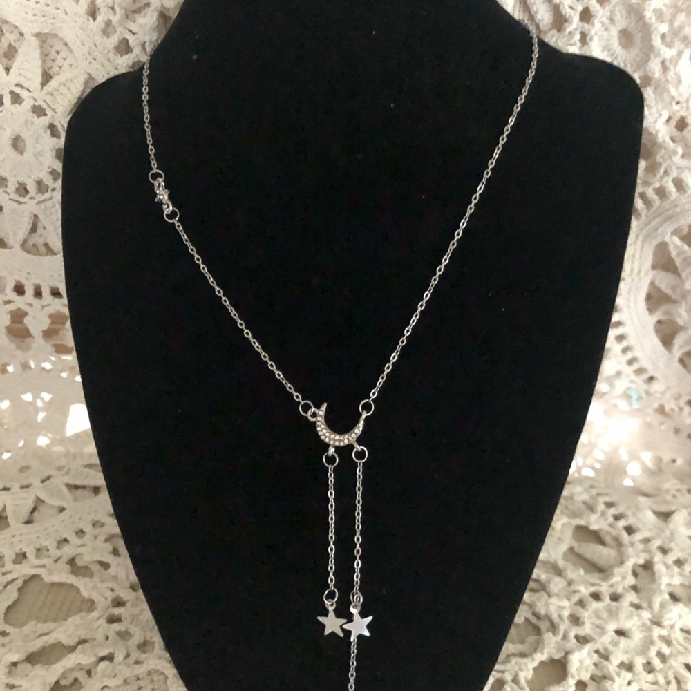 NWT Delicate Crescent Moon and Star Silver Necklace - Women Jewelry